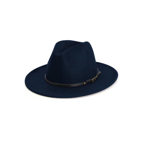 Navy Belt Buckle Trim Wide Brim Felt Hat main image 6